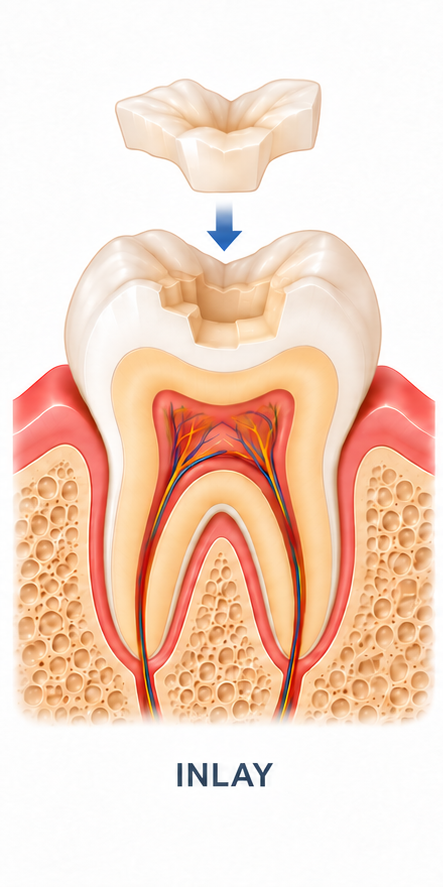 Diagram of a ceramic inlay filling a cavity inside the tooth