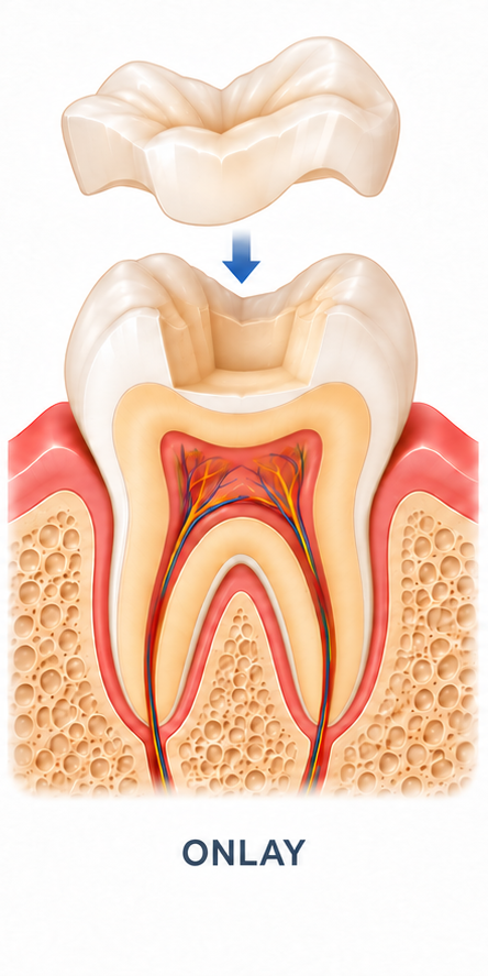 Diagram of a ceramic onlay covering part of the tooth