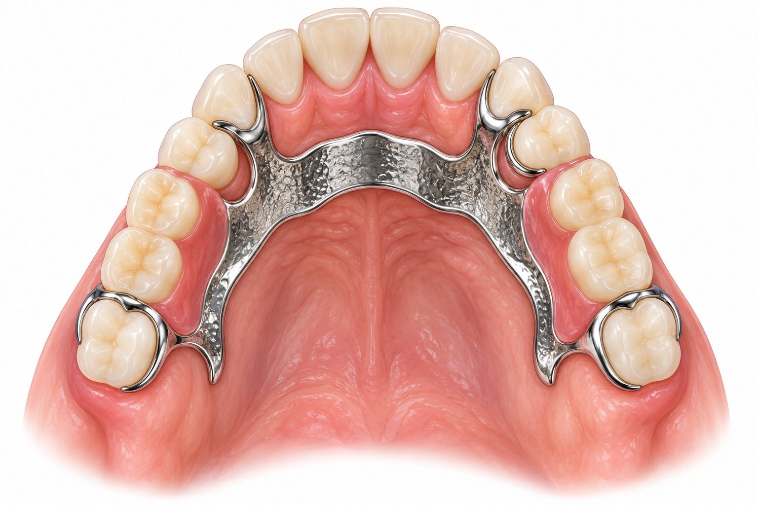 Illustration of a removable partial denture with a metal framework
